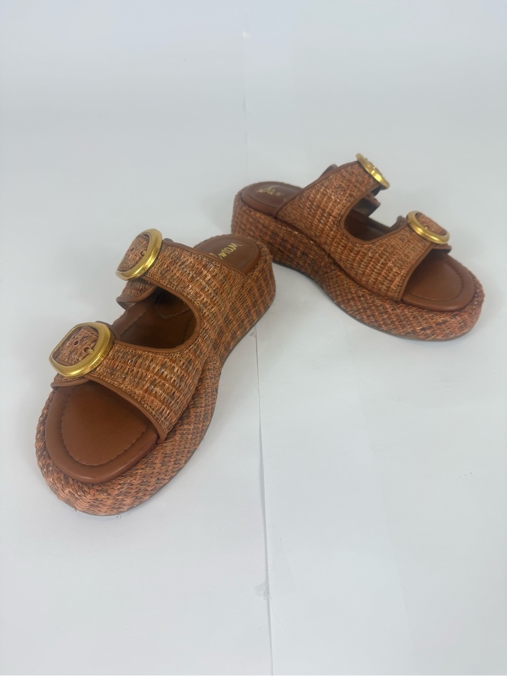 Sam Edelman Nerissa Platform Sandals Tan Brown Gold Buckle